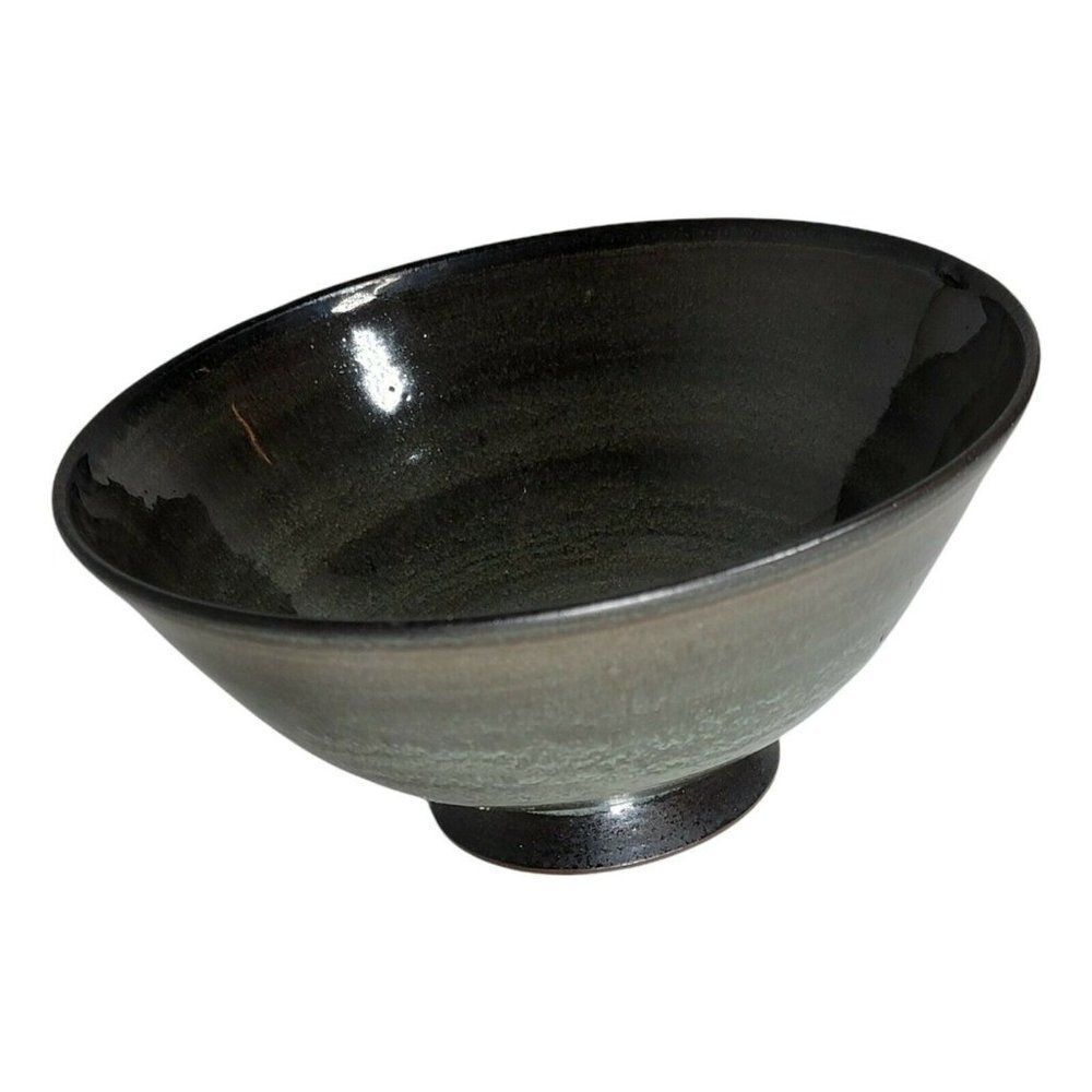 Louis Mideke Studio Art Pottery Glossy Dark Emerald Green Swirl Art Serving Bowl